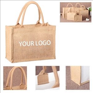 Reusable Burlap Tote Bags Jute with Handles and Button